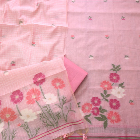 Minimalist Muse Pink Soft Muga Cotton Jamdani Unstitched Suit Set